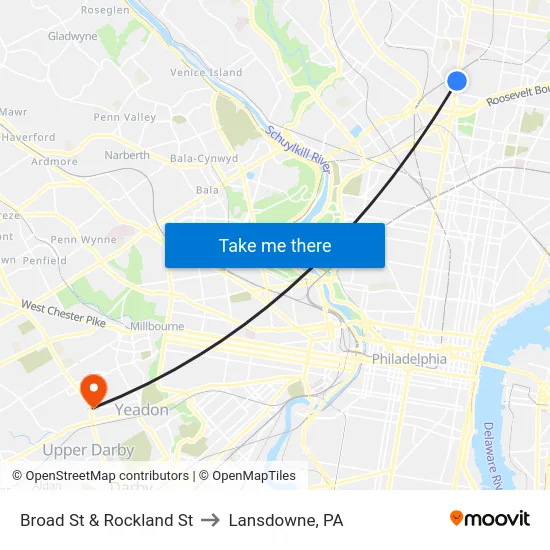 Broad St & Rockland St to Lansdowne, PA map