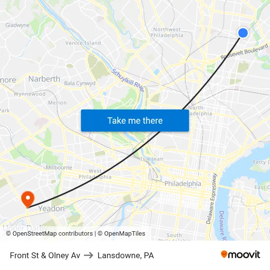 Front St & Olney Av to Lansdowne, PA map