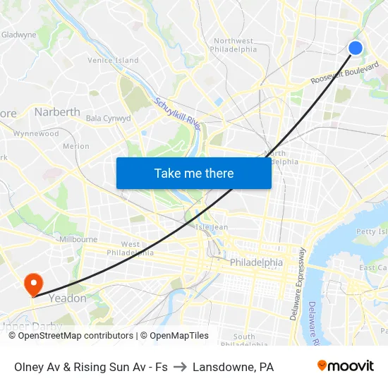 Olney Av & Rising Sun Av - Fs to Lansdowne, PA map