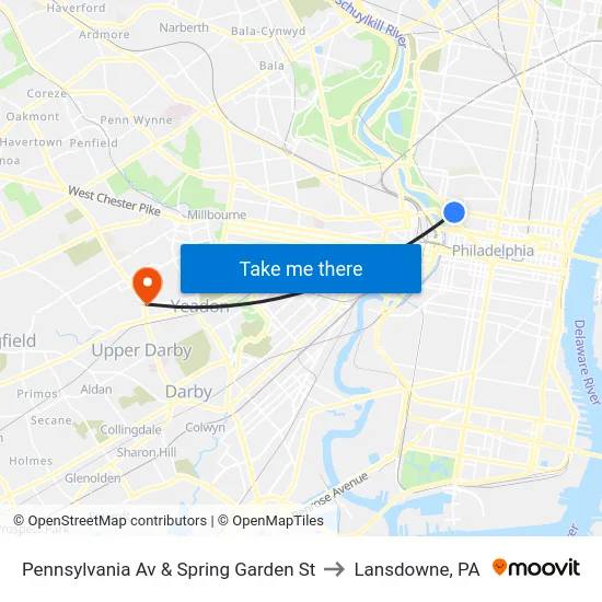 Pennsylvania Av & Spring Garden St to Lansdowne, PA map