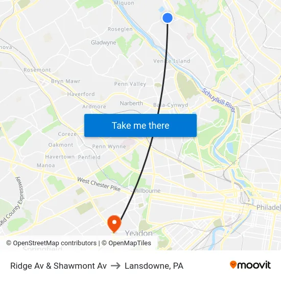 Ridge Av & Shawmont Av to Lansdowne, PA map