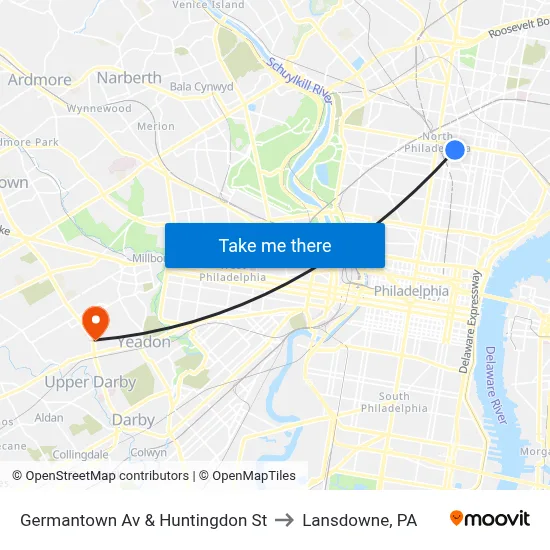 Germantown Av & Huntingdon St to Lansdowne, PA map