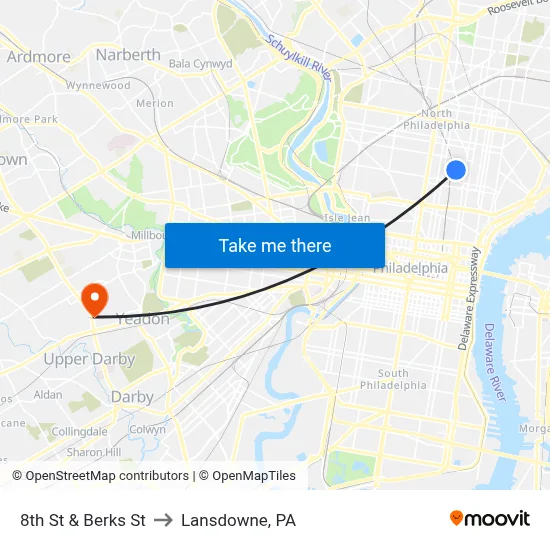 8th St & Berks St to Lansdowne, PA map