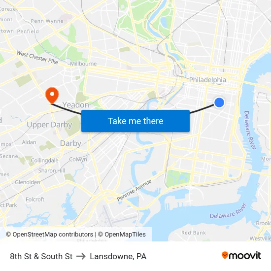 8th St & South St to Lansdowne, PA map