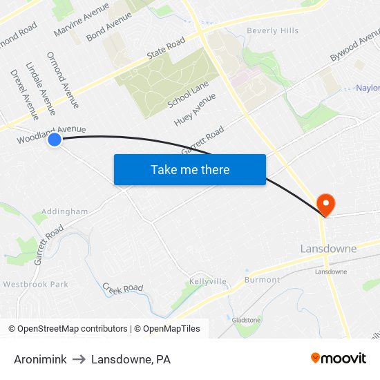 Aronimink to Lansdowne, PA map