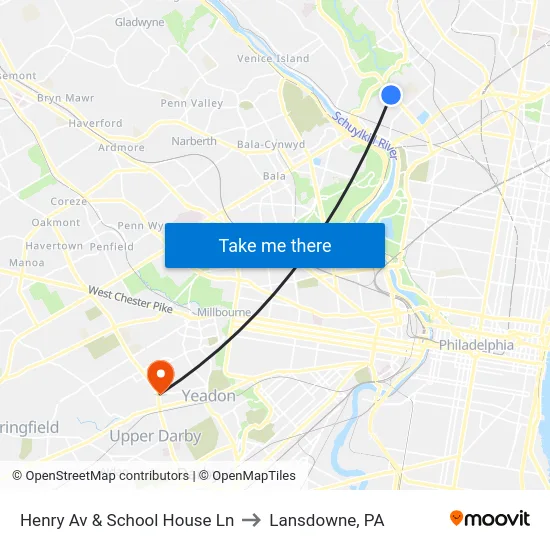 Henry Av & School House Ln to Lansdowne, PA map