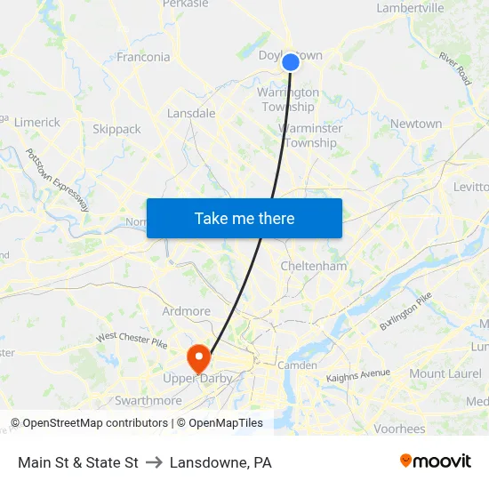 Main St & State St to Lansdowne, PA map