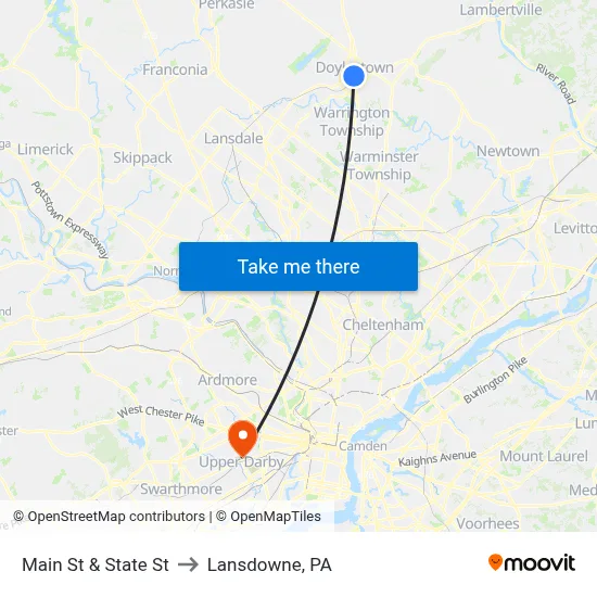 Main St & State St to Lansdowne, PA map