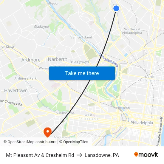 Mt Pleasant Av & Cresheim Rd to Lansdowne, PA map