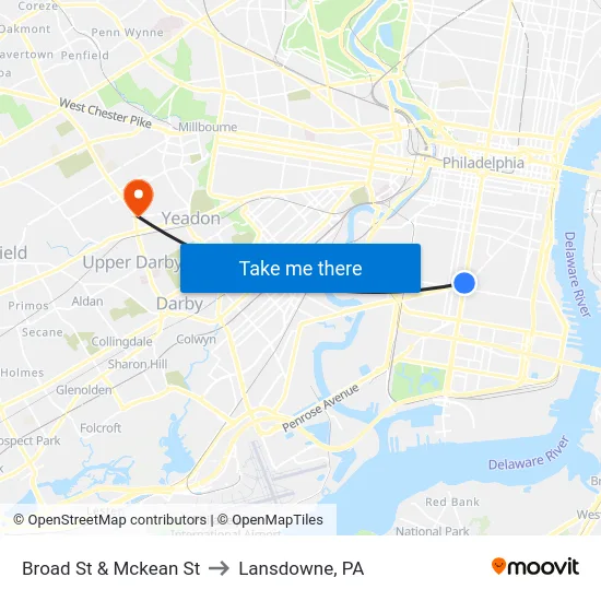 Broad St & Mckean St to Lansdowne, PA map