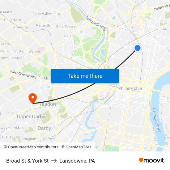 Broad St & York St to Lansdowne, PA map