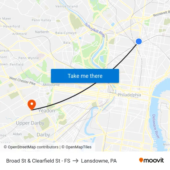 Broad St & Clearfield St - FS to Lansdowne, PA map