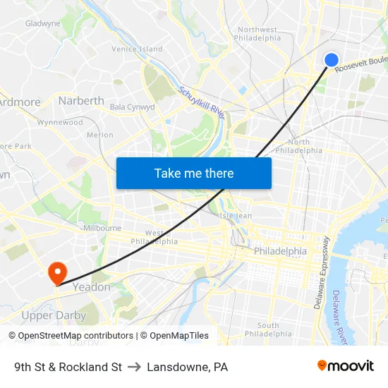 9th St & Rockland St to Lansdowne, PA map