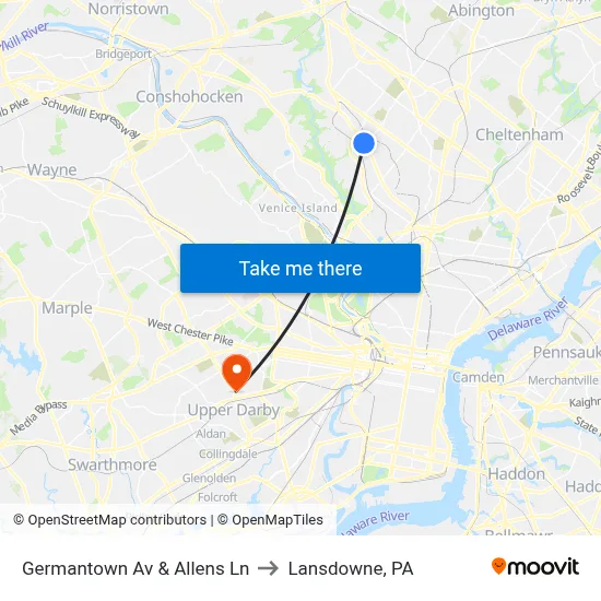 Germantown Av & Allens Ln to Lansdowne, PA map