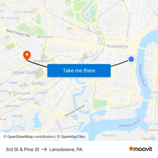3rd St & Pine St to Lansdowne, PA map