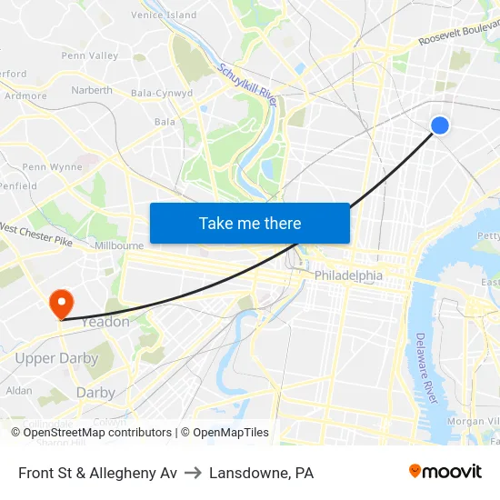 Front St & Allegheny Av to Lansdowne, PA map