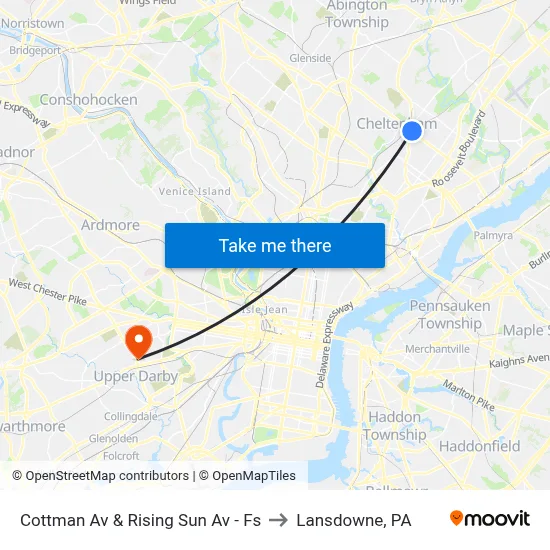 Cottman Av & Rising Sun Av - Fs to Lansdowne, PA map