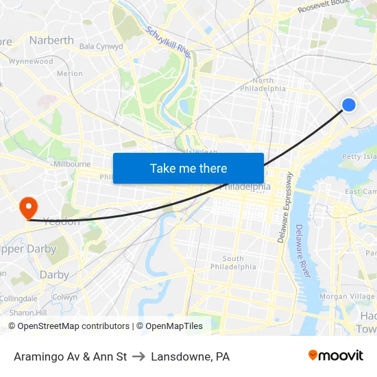 Aramingo Av & Ann St to Lansdowne, PA map