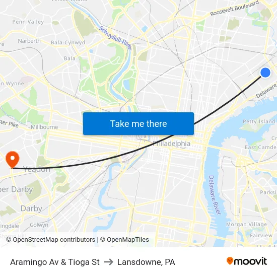 Aramingo Av & Tioga St to Lansdowne, PA map