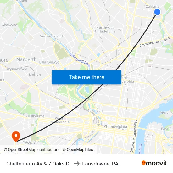 Cheltenham Av & 7 Oaks Dr to Lansdowne, PA map