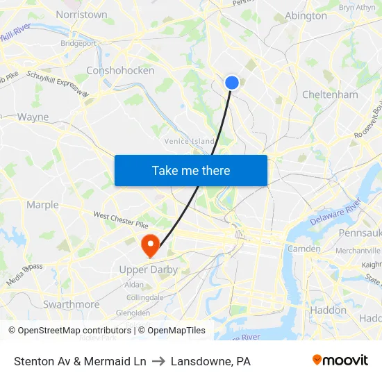 Stenton Av & Mermaid Ln to Lansdowne, PA map
