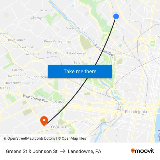 Greene St & Johnson St to Lansdowne, PA map