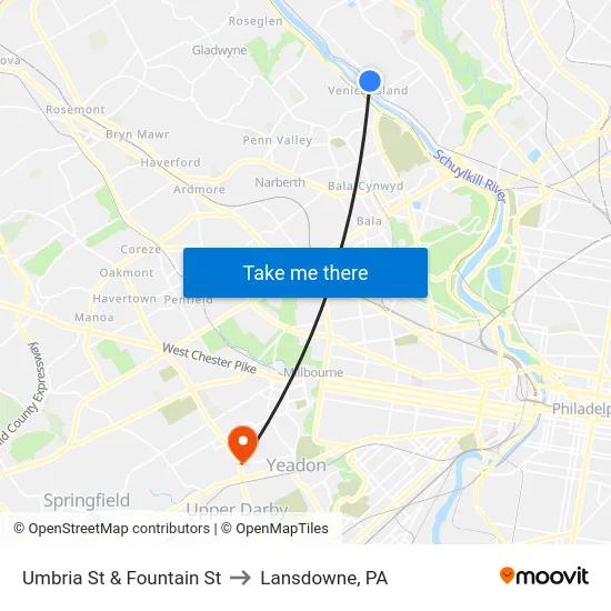 Umbria St & Fountain St to Lansdowne, PA map