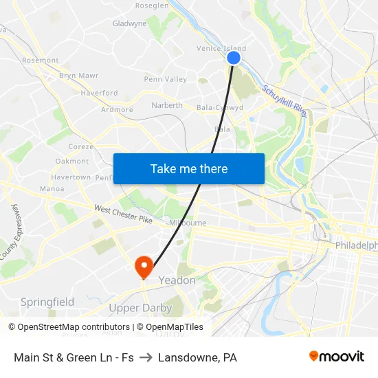 Main St & Green Ln - Fs to Lansdowne, PA map