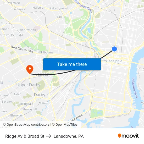 Ridge Av & Broad St to Lansdowne, PA map