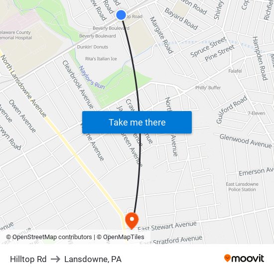 Hilltop Rd to Lansdowne, PA map