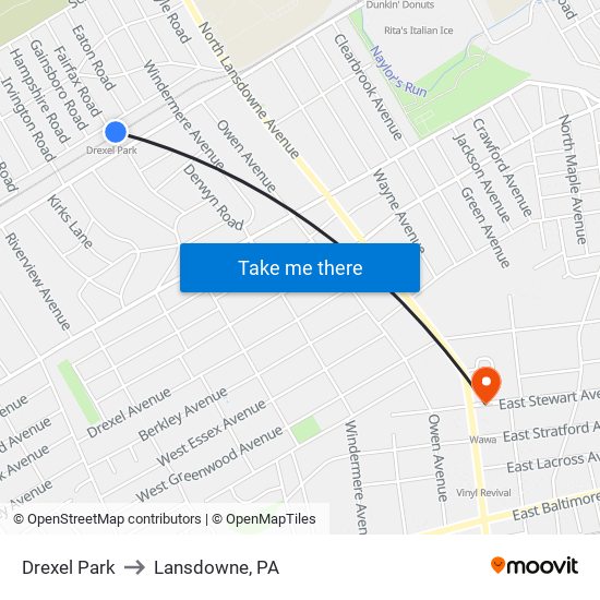 Drexel Park to Lansdowne, PA map