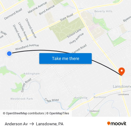 Anderson Av to Lansdowne, PA map