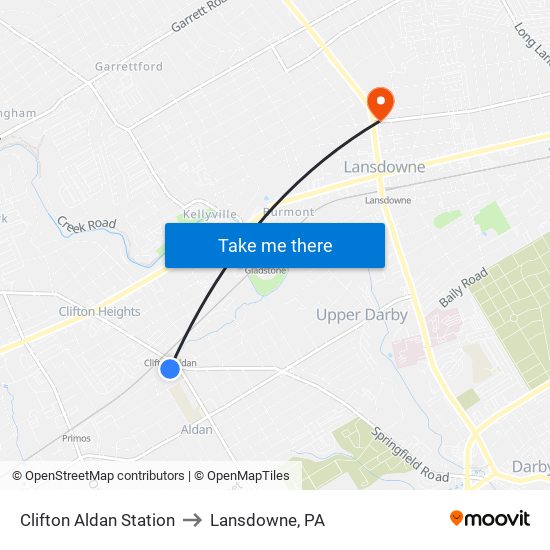 Clifton Aldan Station to Lansdowne, PA map