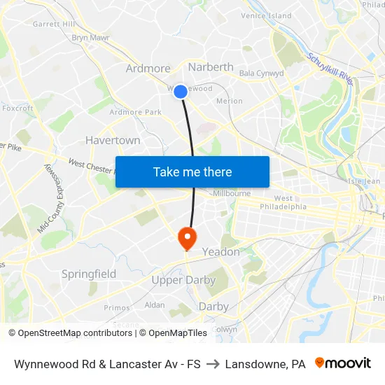 Wynnewood Rd & Lancaster Av - FS to Lansdowne, PA map