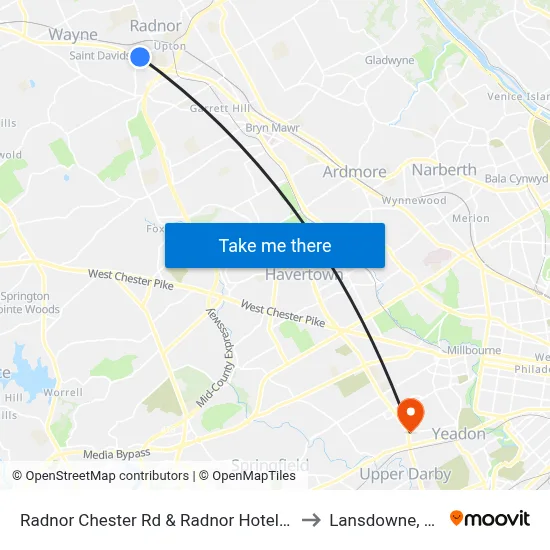 Radnor Chester Rd & Radnor Hotel Dr to Lansdowne, PA map