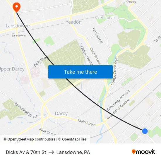 Dicks Av & 70th St to Lansdowne, PA map