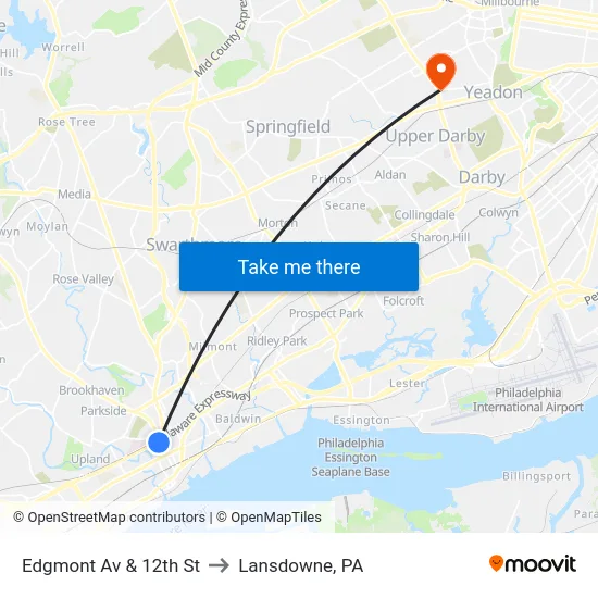 Edgmont Av & 12th St to Lansdowne, PA map