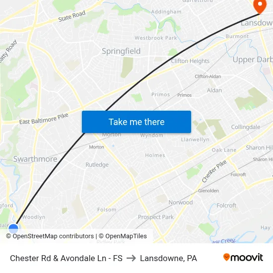 Chester Rd & Avondale Ln - FS to Lansdowne, PA map