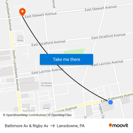 Baltimore Av & Rigby Av to Lansdowne, PA map