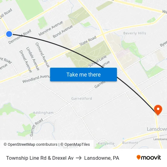 Township Line Rd & Drexel Av to Lansdowne, PA map