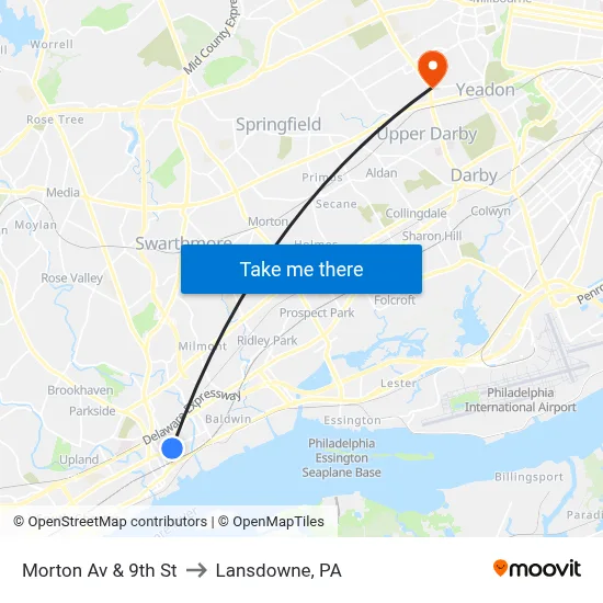 Morton Av & 9th St to Lansdowne, PA map