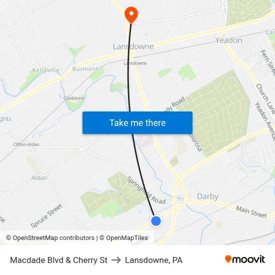 Macdade Blvd & Cherry St to Lansdowne, PA map