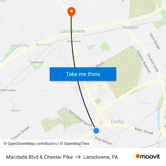 Macdade Blvd & Chester Pike to Lansdowne, PA map