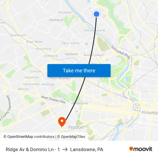 Ridge Av & Domino Ln - 1 to Lansdowne, PA map