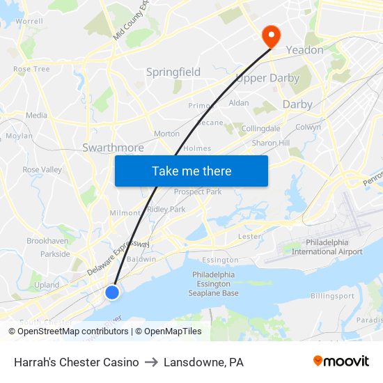 Harrah's Chester Casino to Lansdowne, PA map