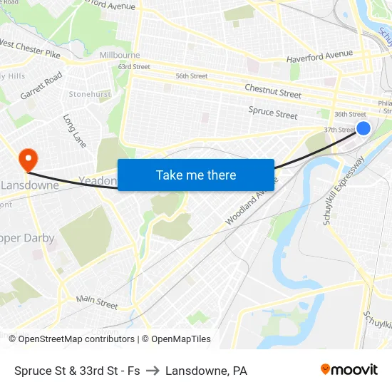 Spruce St & 33rd St - Fs to Lansdowne, PA map