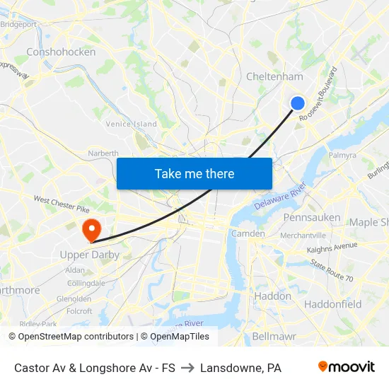 Castor Av & Longshore Av - FS to Lansdowne, PA map