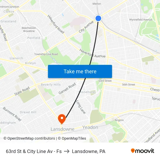 63rd St & City Line Av - Fs to Lansdowne, PA map