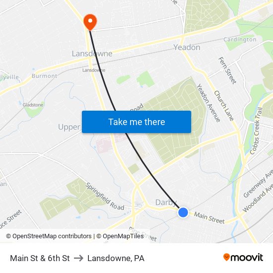 Main St & 6th St to Lansdowne, PA map