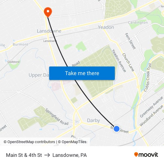 Main St & 4th St to Lansdowne, PA map